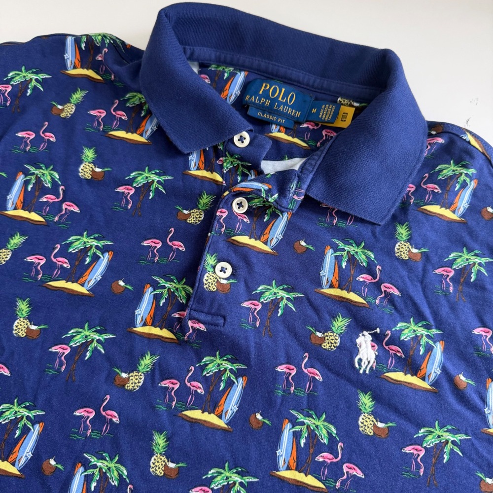 Polo Ralph Lauren Classic Fit Tropical Print Short Sleeve Polo Men's Medium Blue